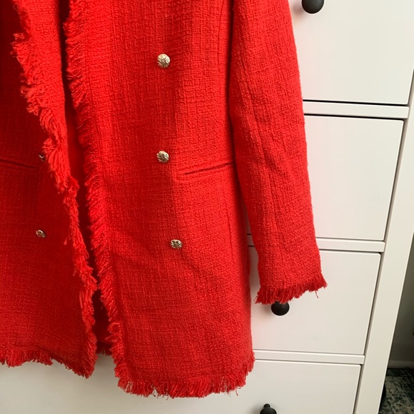 Rachel Zoe Red Tweed Open Jacket Gold Buttons - Picture 2 of 6